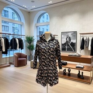 Miu Miu Black and Cream Floral Long Sleeve Hoodie Jacket Dress